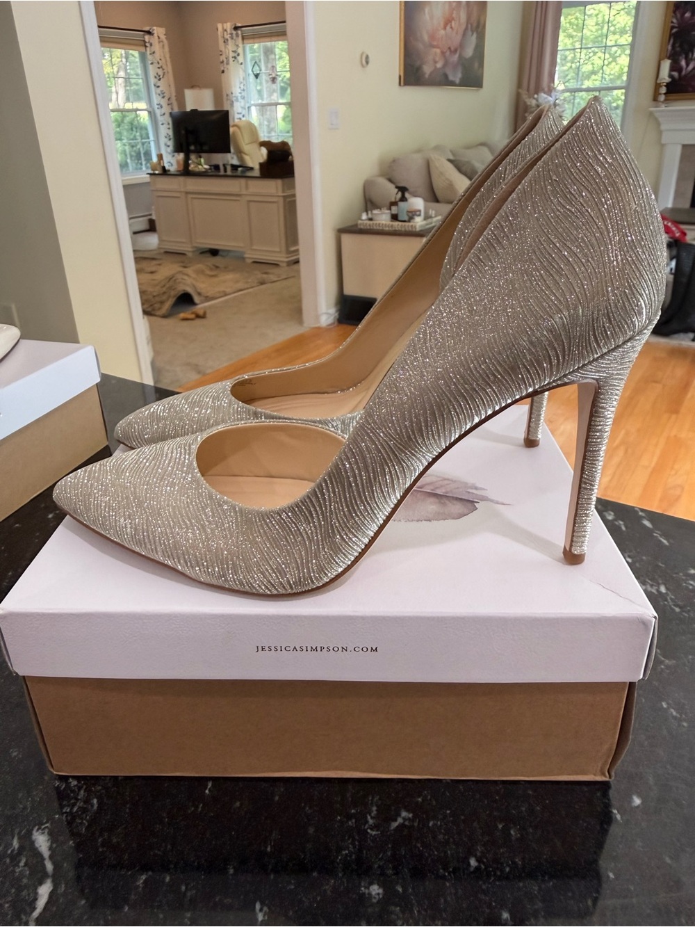 Jessica Simpson Light Gold Cascade Glitter Heels